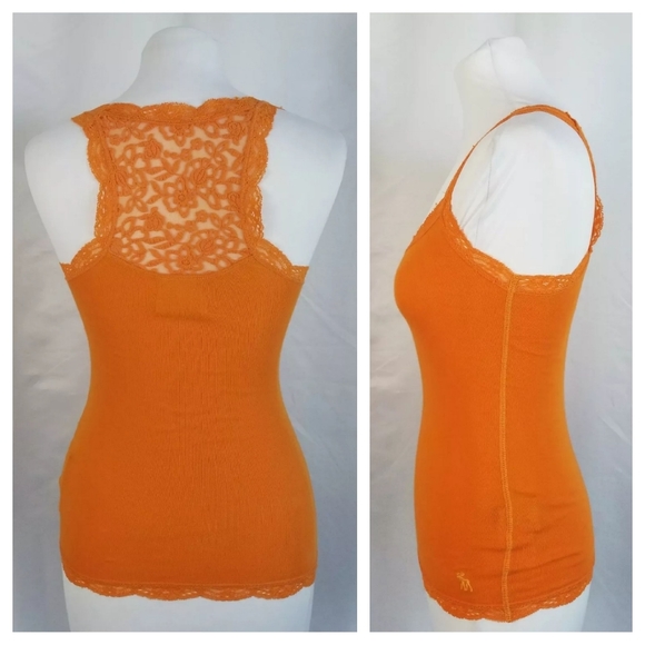 Abercrombie XS Orange Ribbed Tank Mesh Racerback - Picture 4 of 7